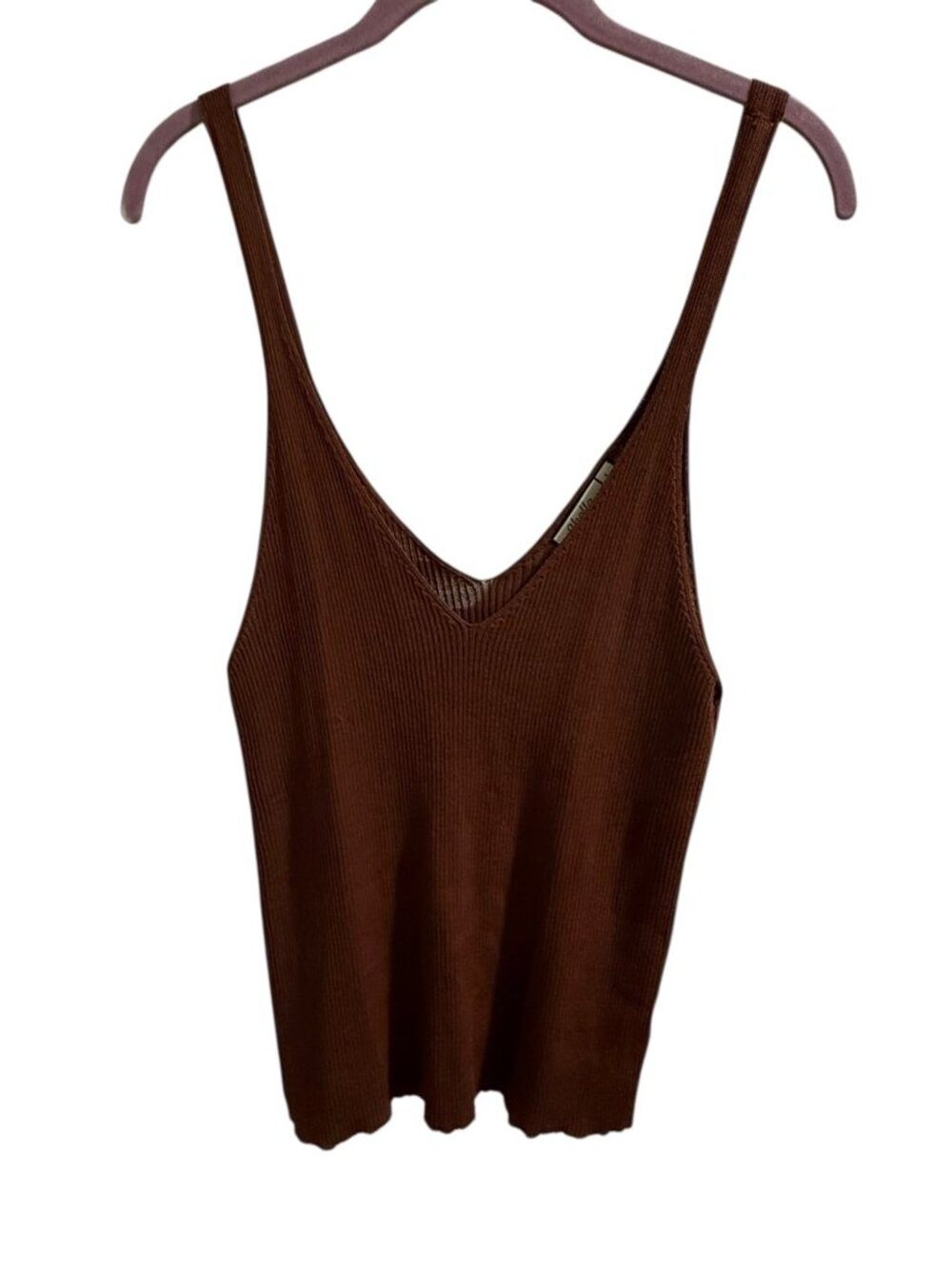Zibella Ribbed Knit Brown Sleeveless V-Neck Tank Top Size L
